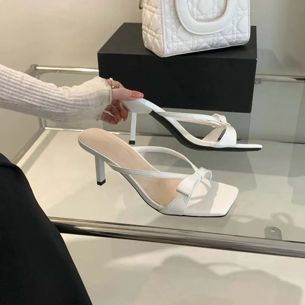 binfenxie  - Fashion Women Sandals Open Toe Summer Dress Shoes Thin High Heels Bow Design Shallow Slip On Party Pumps Dress Size 35-39