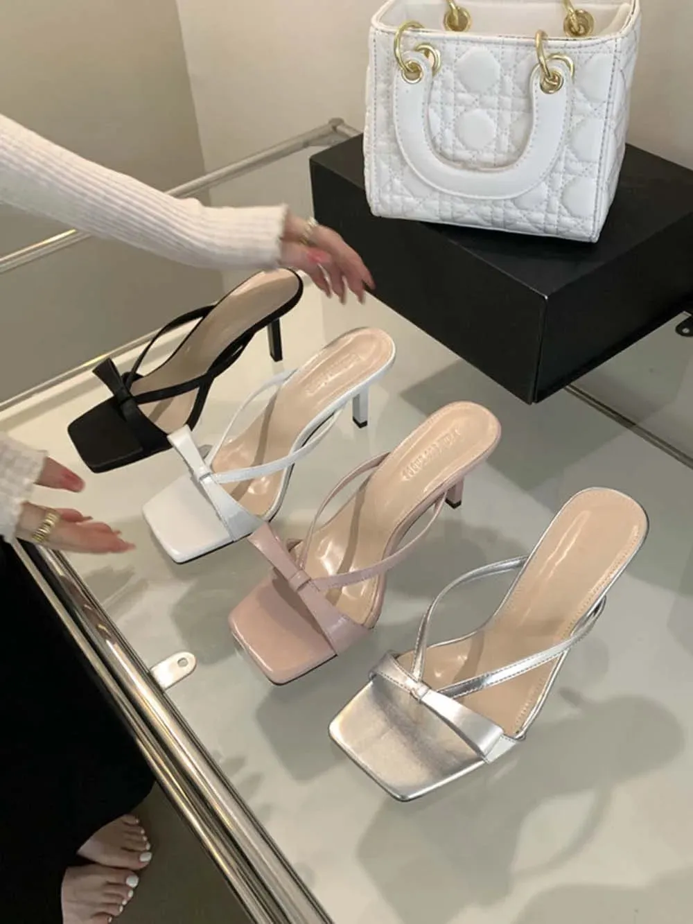 binfenxie  - Fashion Women Sandals Open Toe Summer Dress Shoes Thin High Heels Bow Design Shallow Slip On Party Pumps Dress Size 35-39