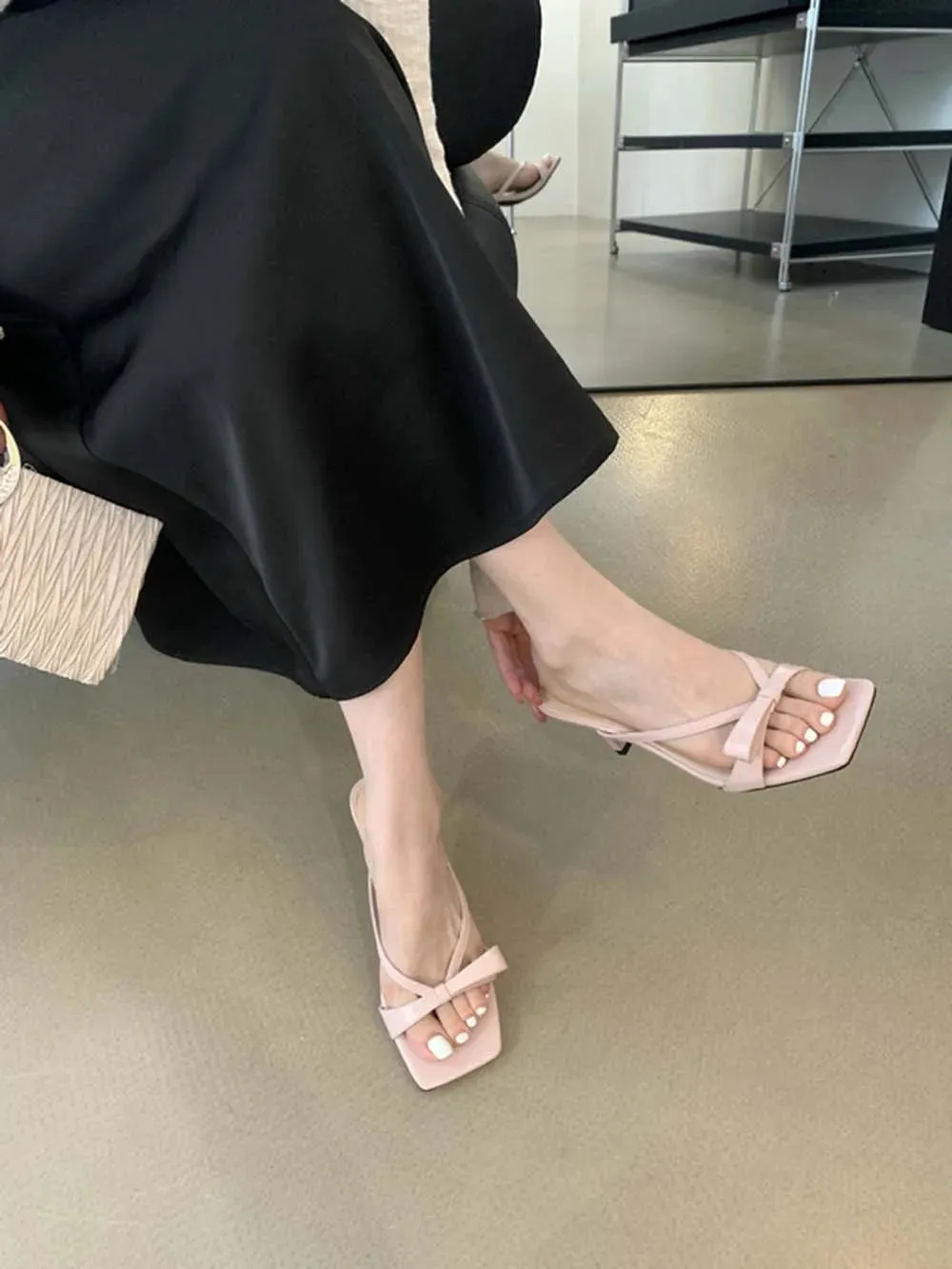 binfenxie  - Fashion Women Sandals Open Toe Summer Dress Shoes Thin High Heels Bow Design Shallow Slip On Party Pumps Dress Size 35-39