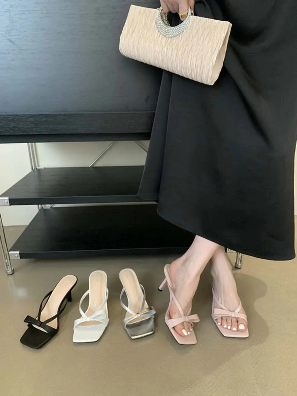 binfenxie  - Fashion Women Sandals Open Toe Summer Dress Shoes Thin High Heels Bow Design Shallow Slip On Party Pumps Dress Size 35-39