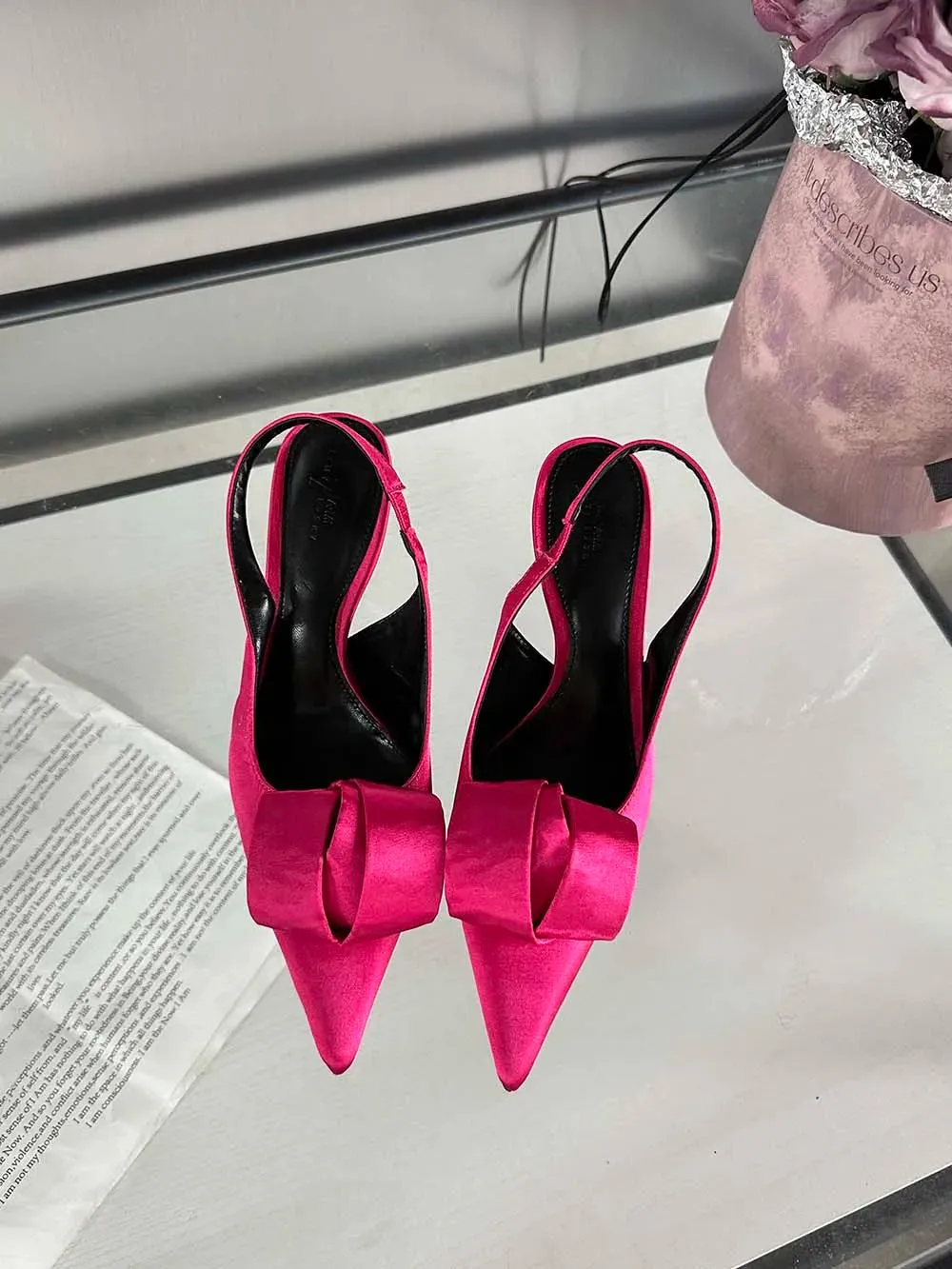 binfenxie  -  Fashion Women Sandals Pointed Toe Summer Dress Shoes Thin High Heels Back Strap Beige Rose Green Black Satin Party Sandals Mules
