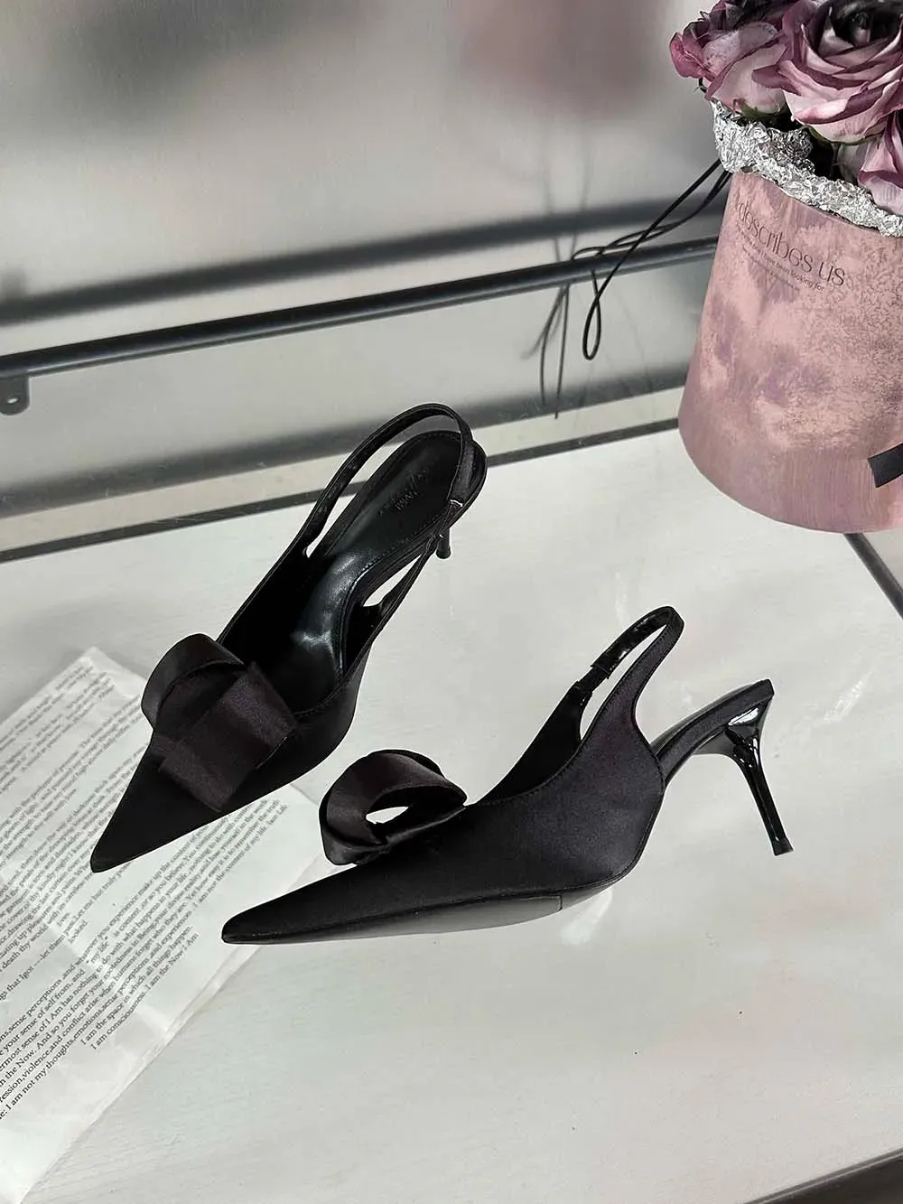 binfenxie  -  Fashion Women Sandals Pointed Toe Summer Dress Shoes Thin High Heels Back Strap Beige Rose Green Black Satin Party Sandals Mules