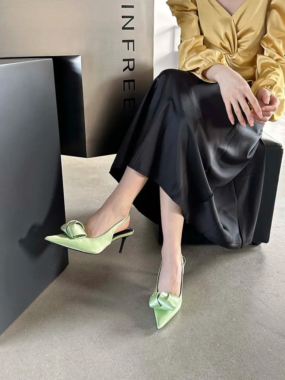 binfenxie  -  Fashion Women Sandals Pointed Toe Summer Dress Shoes Thin High Heels Back Strap Beige Rose Green Black Satin Party Sandals Mules