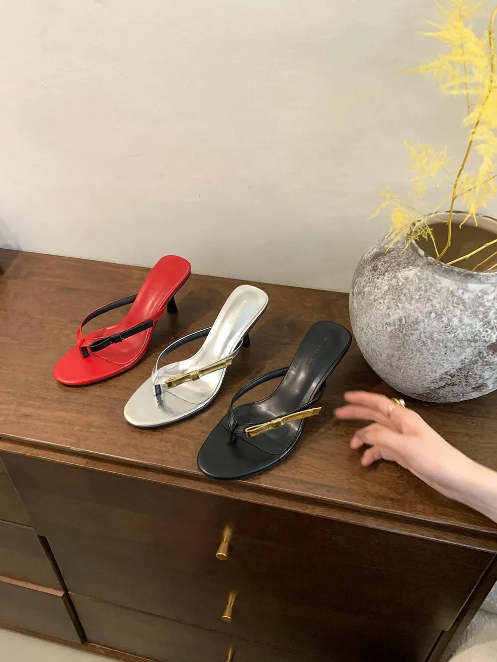 binfenxie  -  Fashion Women Sandals Slides Slippers Black Red Silver Summer Outside Mules Shoes Stieltto Thin High Heels Party Pumps Elegant