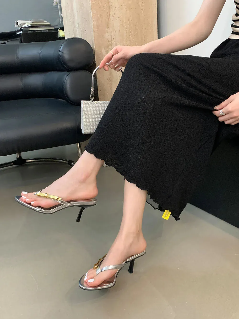 binfenxie  -  Fashion Women Sandals Slides Slippers Black Red Silver Summer Outside Mules Shoes Stieltto Thin High Heels Party Pumps Elegant