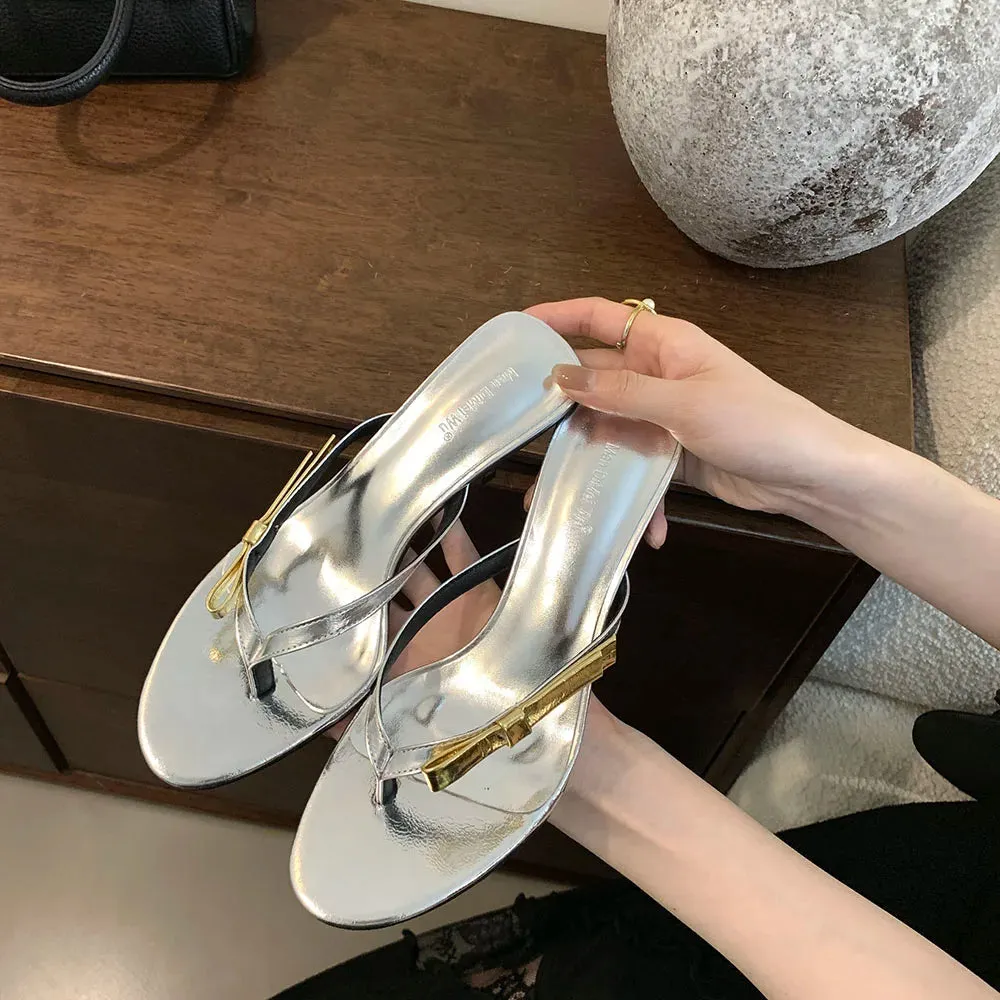 binfenxie  -  Fashion Women Sandals Slides Slippers Black Red Silver Summer Outside Mules Shoes Stieltto Thin High Heels Party Pumps Elegant