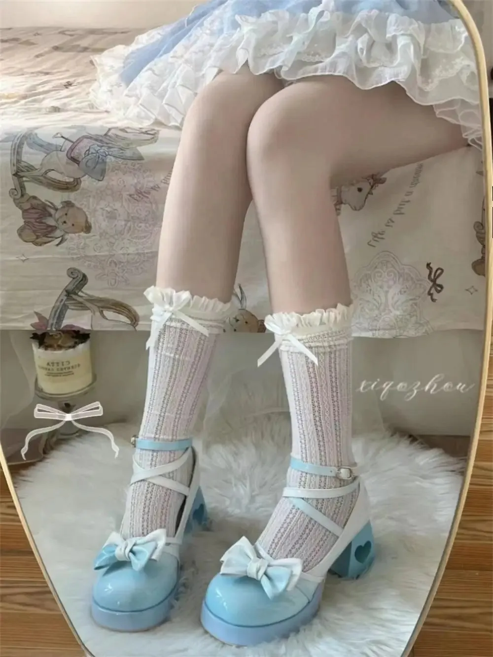 binfenxie  -  Heart-shaped High Heel Kawaii Lolita Gradient Color Pu Leather Lolita Sweet Girls Shoes Round Head Harajuku Tea Party Shoes