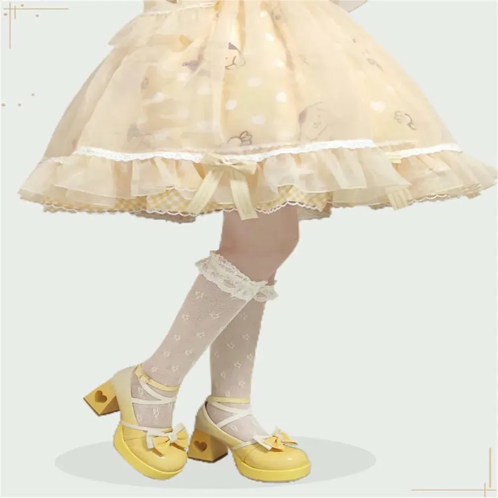 binfenxie  -  Heart-shaped High Heel Kawaii Lolita Gradient Color Pu Leather Lolita Sweet Girls Shoes Round Head Harajuku Tea Party Shoes
