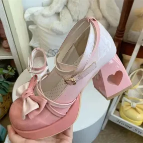 binfenxie  -  Heart-shaped High Heel Kawaii Lolita Gradient Color Pu Leather Lolita Sweet Girls Shoes Round Head Harajuku Tea Party Shoes