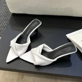 binfenxie  -  High Quality Pleated Pointed Toe Women Slippers 2024 Summer Thin Low Heels Banquet Party Slide Female Shoes