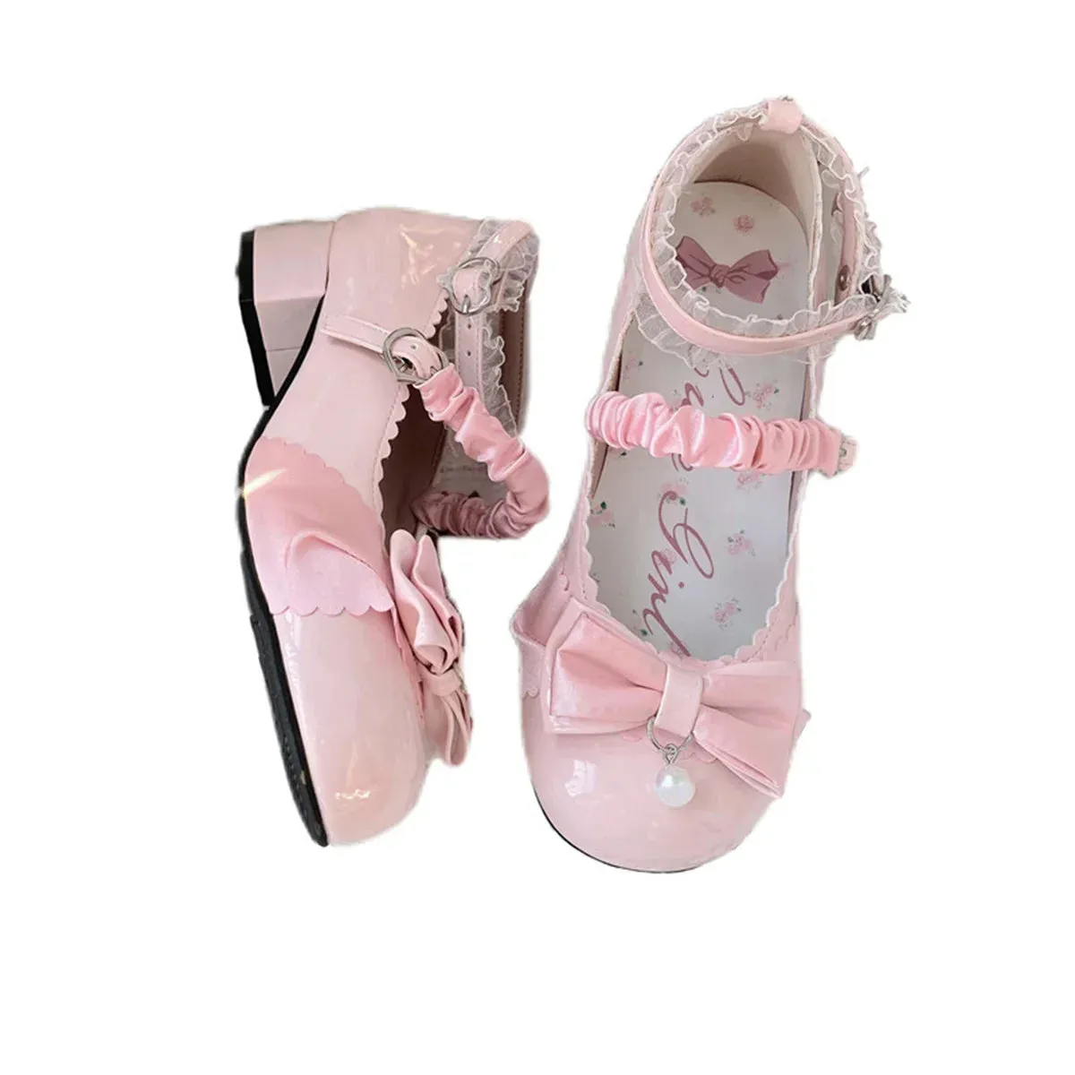 binfenxie  -  Japanese Style Lolita Cosplay Shoes Sweet Victorian Girl Elegant Tea Party Princess Round Head Bow Pearl Lace Middle Heel Shoes