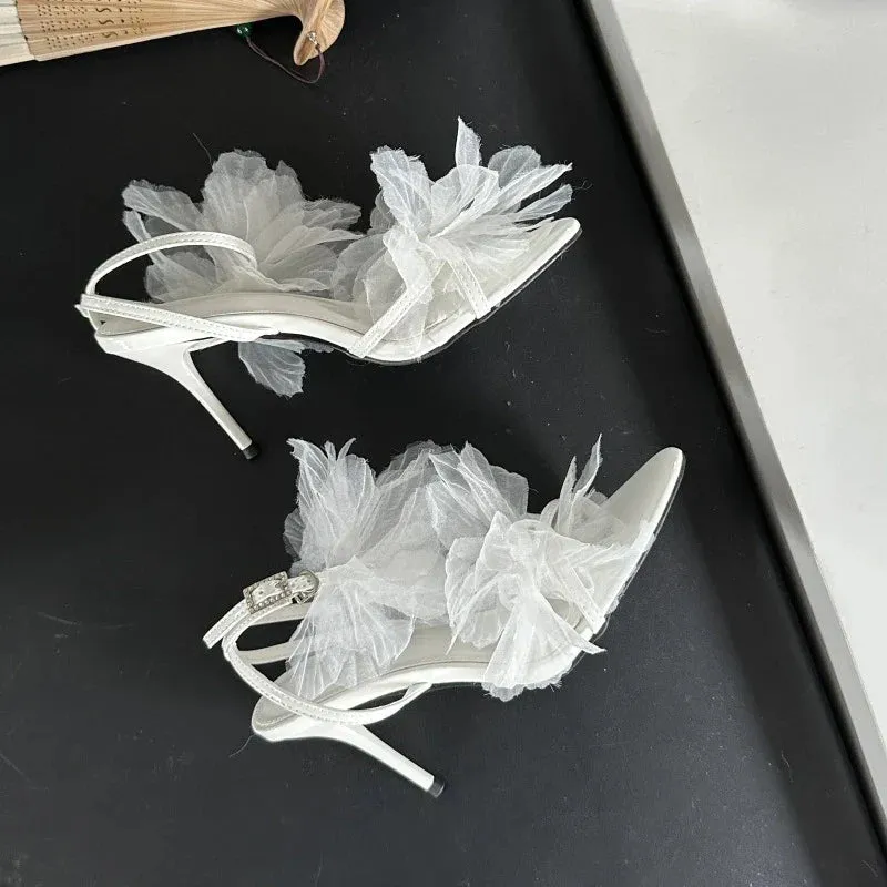 binfenxie  -  Lace Flower High Heels Women Luxury Designer Sandals Female Open Toe Thin Band Flowers Fashion Party Dress Shoes Pumps Woman