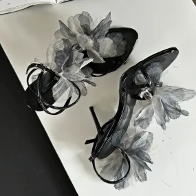 binfenxie  -  Lace Flower High Heels Women Luxury Designer Sandals Female Open Toe Thin Band Flowers Fashion Party Dress Shoes Pumps Woman