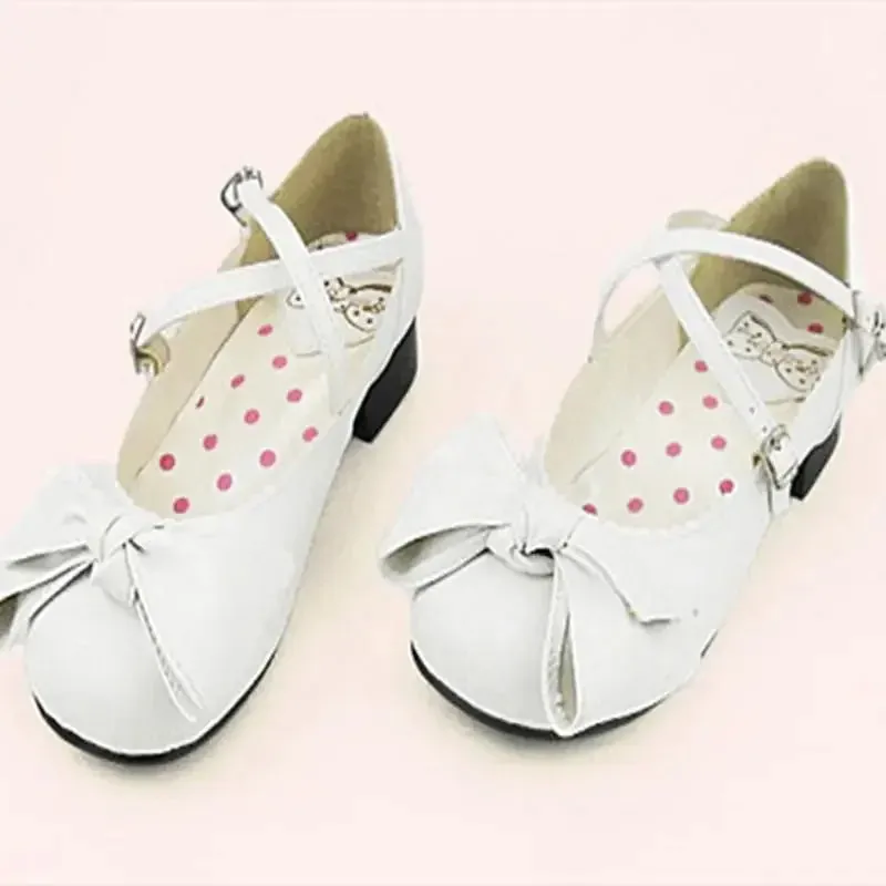 binfenxie  - Lolita Classic Shoes Big Bow Low Heel 2cm Cross Buckle Student Simple Tea Party Goth Female Summer Loli Lady Cosplay Anime Shoe