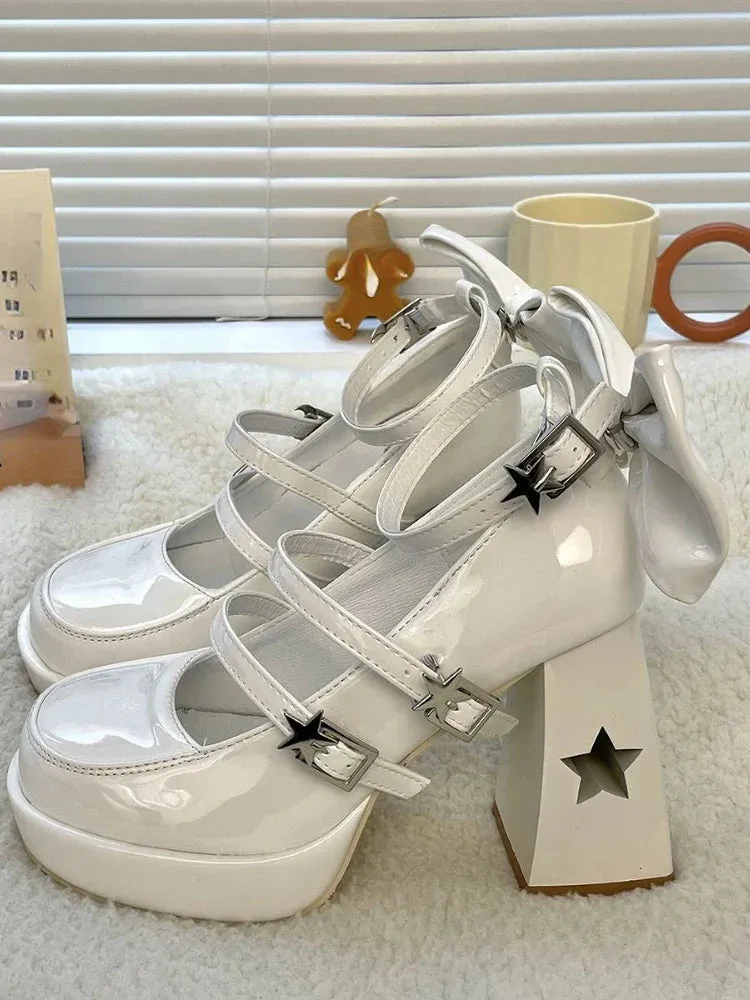 binfenxie  -  Lolita Kawaii Mary Janes Shoes Women Butterfly-knot Sweet Fretwork Heels Shoes Ladies Vintage Party Princess Shoes Summer 2024