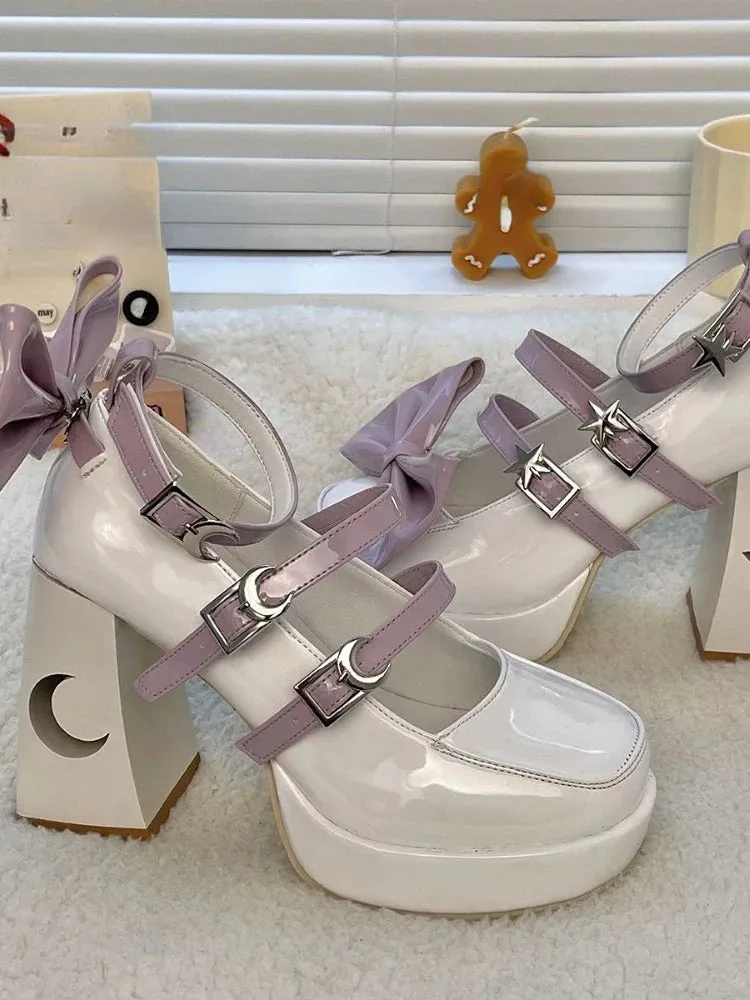 binfenxie  -  Lolita Kawaii Mary Janes Shoes Women Butterfly-knot Sweet Fretwork Heels Shoes Ladies Vintage Party Princess Shoes Summer 2024