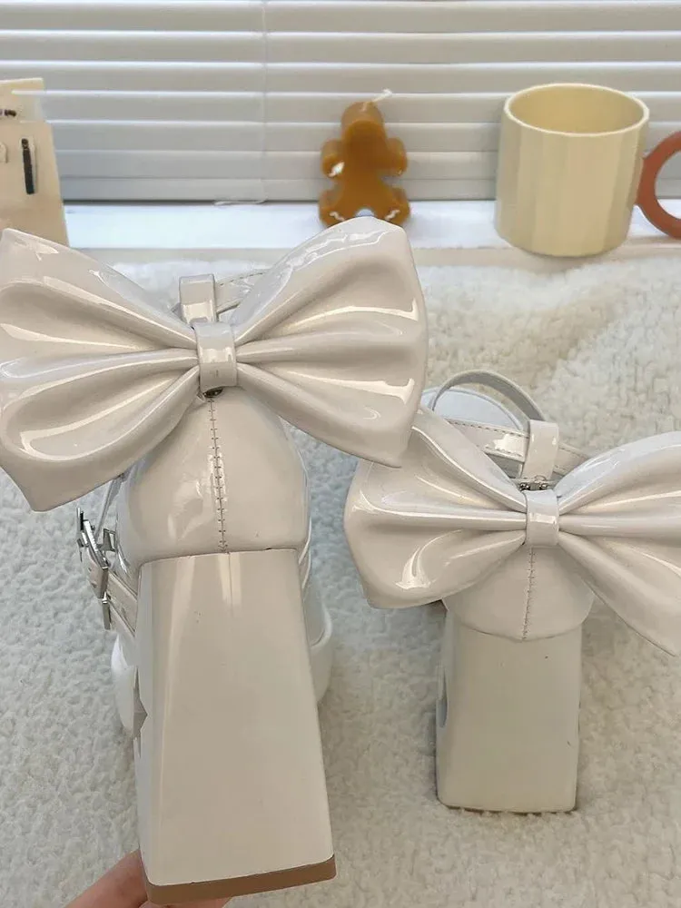 binfenxie  -  Lolita Kawaii Mary Janes Shoes Women Butterfly-knot Sweet Fretwork Heels Shoes Ladies Vintage Party Princess Shoes Summer 2024