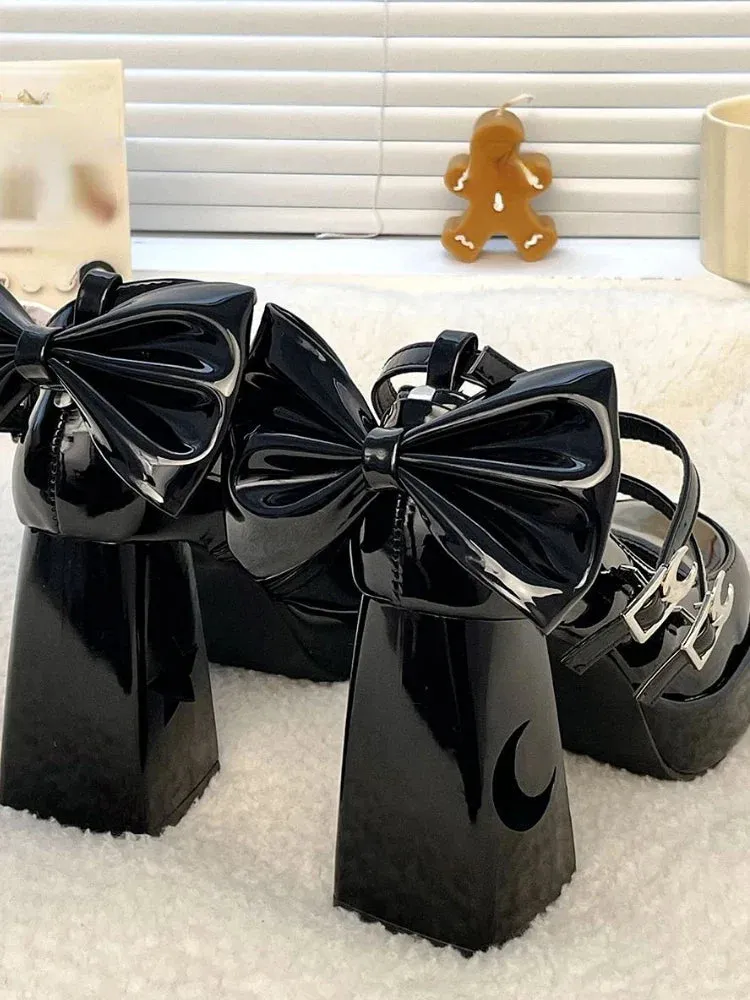 binfenxie  -  Lolita Kawaii Mary Janes Shoes Women Butterfly-knot Sweet Fretwork Heels Shoes Ladies Vintage Party Princess Shoes Summer 2024