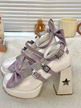 binfenxie  -  Lolita Kawaii Mary Janes Shoes Women Butterfly-knot Sweet Fretwork Heels Shoes Ladies Vintage Party Princess Shoes Summer 2024