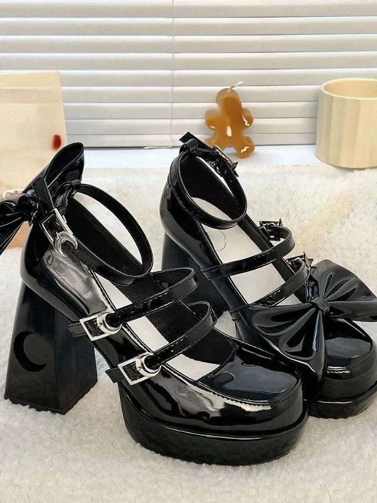 binfenxie  -  Lolita Kawaii Mary Janes Shoes Women Butterfly-knot Sweet Fretwork Heels Shoes Ladies Vintage Party Princess Shoes Summer 2024