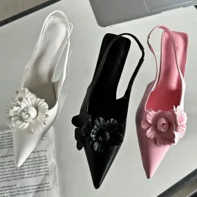 binfenxie  -  Luxury Design Flower Sandals Women Pumps Pointed Thin Low Heels Female Sexy Elegant Slingback Party Shoes Mules Sandalias Mujer
