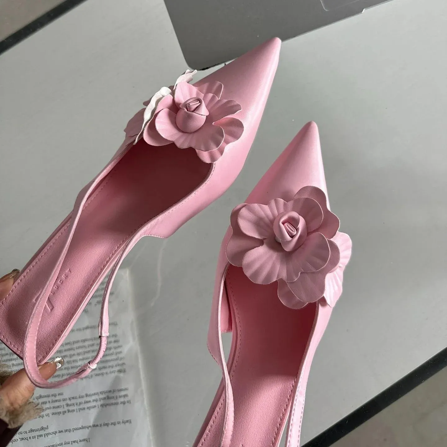 binfenxie  -  Luxury Design Flower Sandals Women Pumps Pointed Thin Low Heels Female Sexy Elegant Slingback Party Shoes Mules Sandalias Mujer