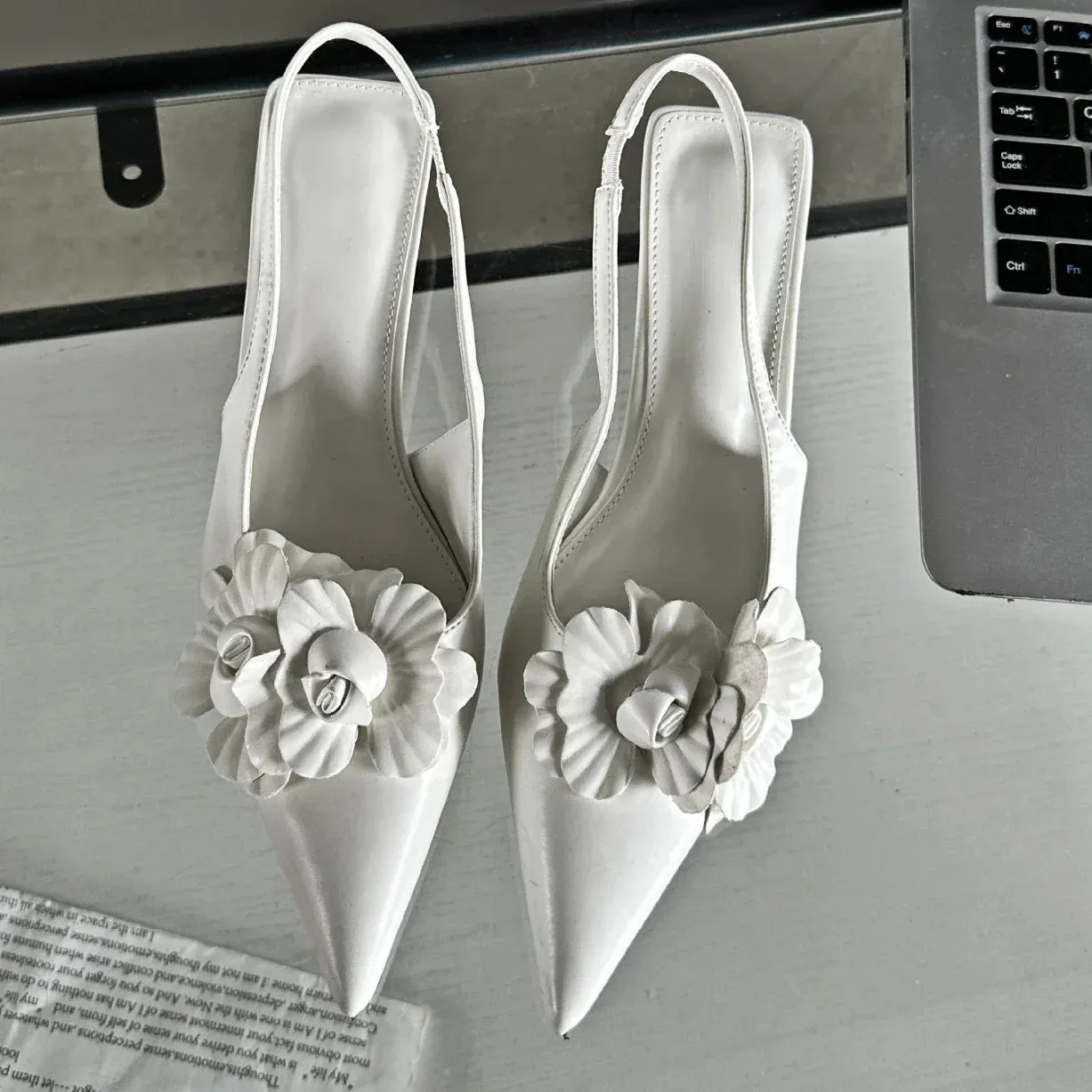 binfenxie  -  Luxury Design Flower Sandals Women Pumps Pointed Thin Low Heels Female Sexy Elegant Slingback Party Shoes Mules Sandalias Mujer
