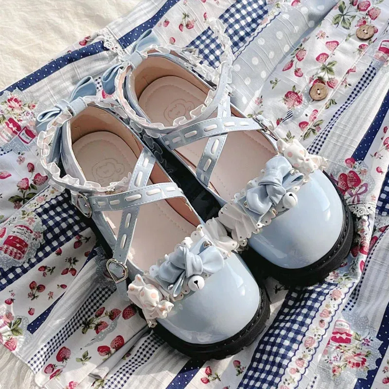 binfenxie  -  Mary Jane Kawaii Lolita Cute Student Doll Shoes Low Heel Flat Women's Shoes Patent Pu Leather Tea Party Shoes