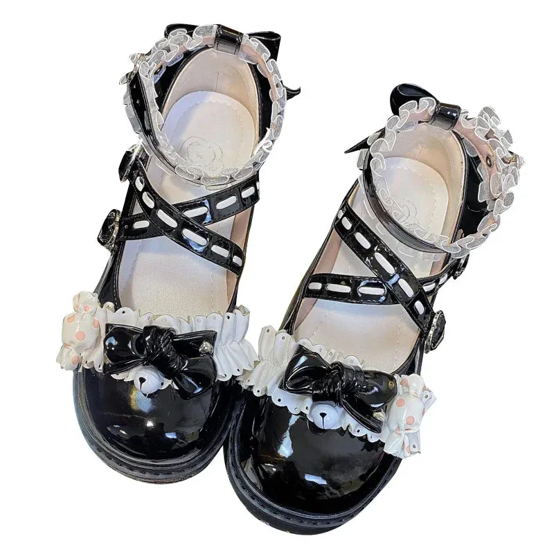 binfenxie  -  Mary Jane Kawaii Lolita Cute Student Doll Shoes Low Heel Flat Women's Shoes Patent Pu Leather Tea Party Shoes