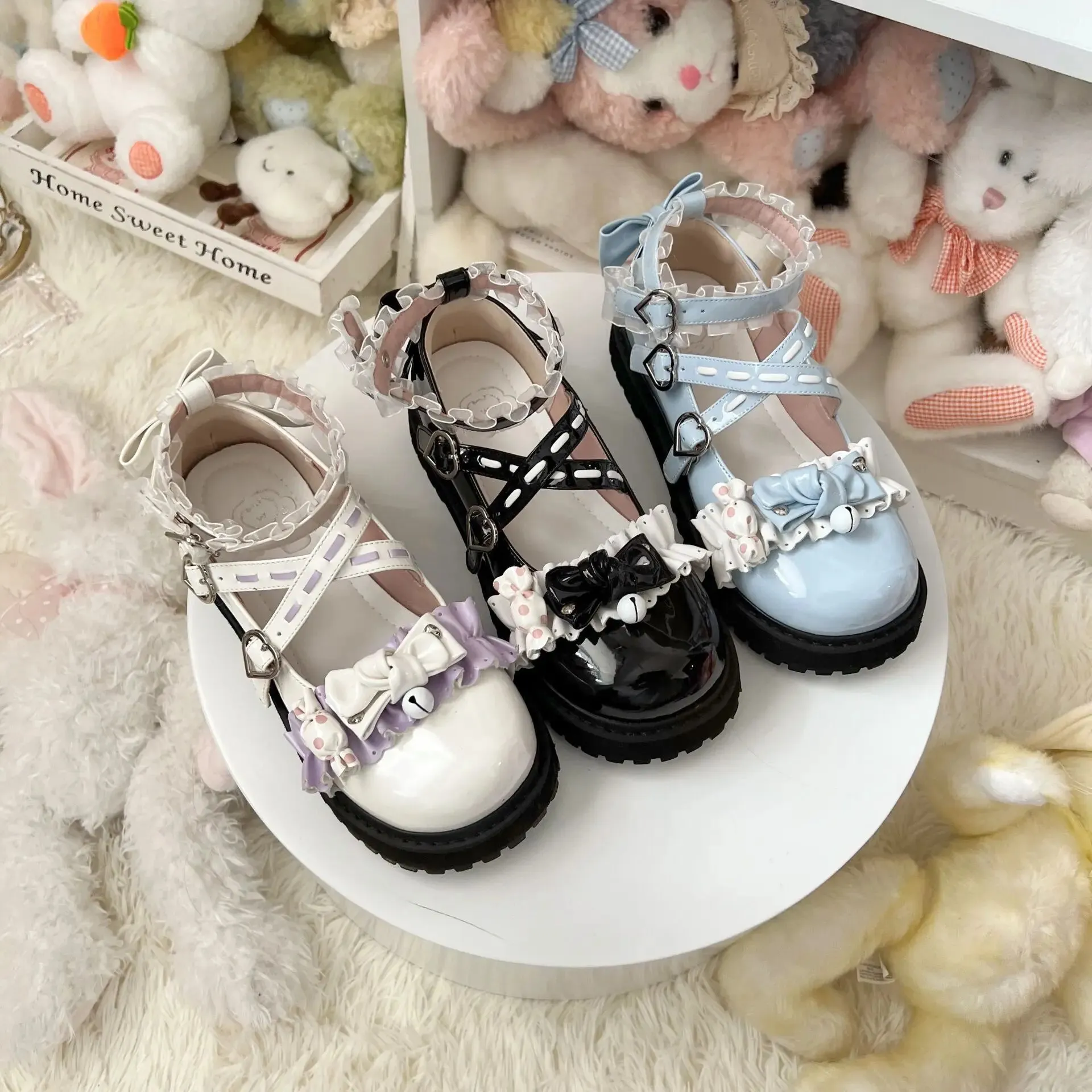 binfenxie  -  Mary Jane Kawaii Lolita Cute Student Doll Shoes Low Heel Flat Women's Shoes Patent Pu Leather Tea Party Shoes