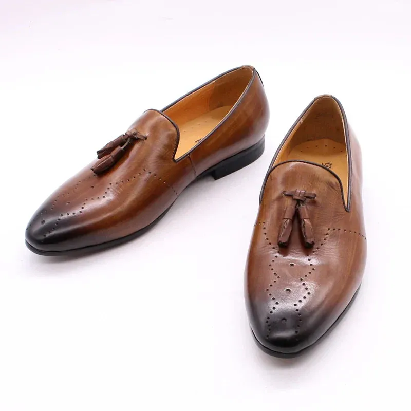 binfenxie  -  Men's Tassel Loafers Calf Genuine Leather Wedding Party Men Casual Dress Shoes Fashion Gentleman Stree Style Men Shoes
