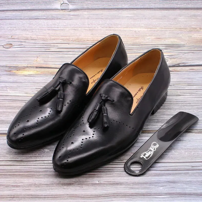 binfenxie  -  Men's Tassel Loafers Calf Genuine Leather Wedding Party Men Casual Dress Shoes Fashion Gentleman Stree Style Men Shoes