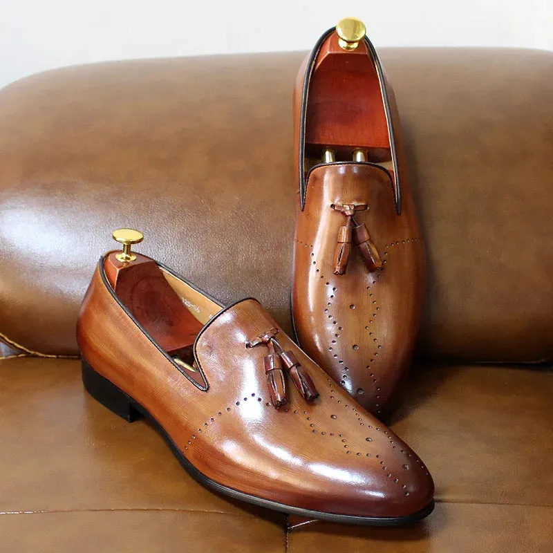 binfenxie  -  Men's Tassel Loafers Calf Genuine Leather Wedding Party Men Casual Dress Shoes Fashion Gentleman Stree Style Men Shoes