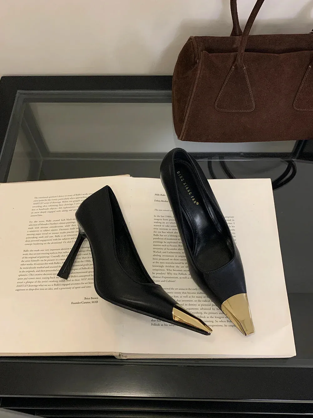 binfenxie  -  Mixed Color Women Pumps Gold/Black Ladies Party Pumps Thin High Heels 9cm Shallow Slip On Office Pumps Shoes Woman Size 35-40