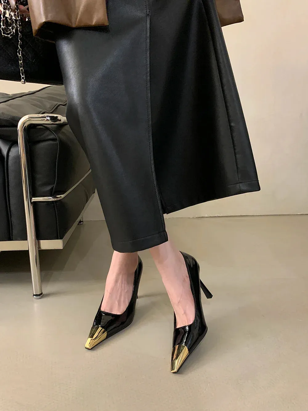 binfenxie  -  Mixed Color Women Pumps Gold/Black Ladies Party Pumps Thin High Heels 9cm Shallow Slip On Office Pumps Shoes Woman Size 35-40