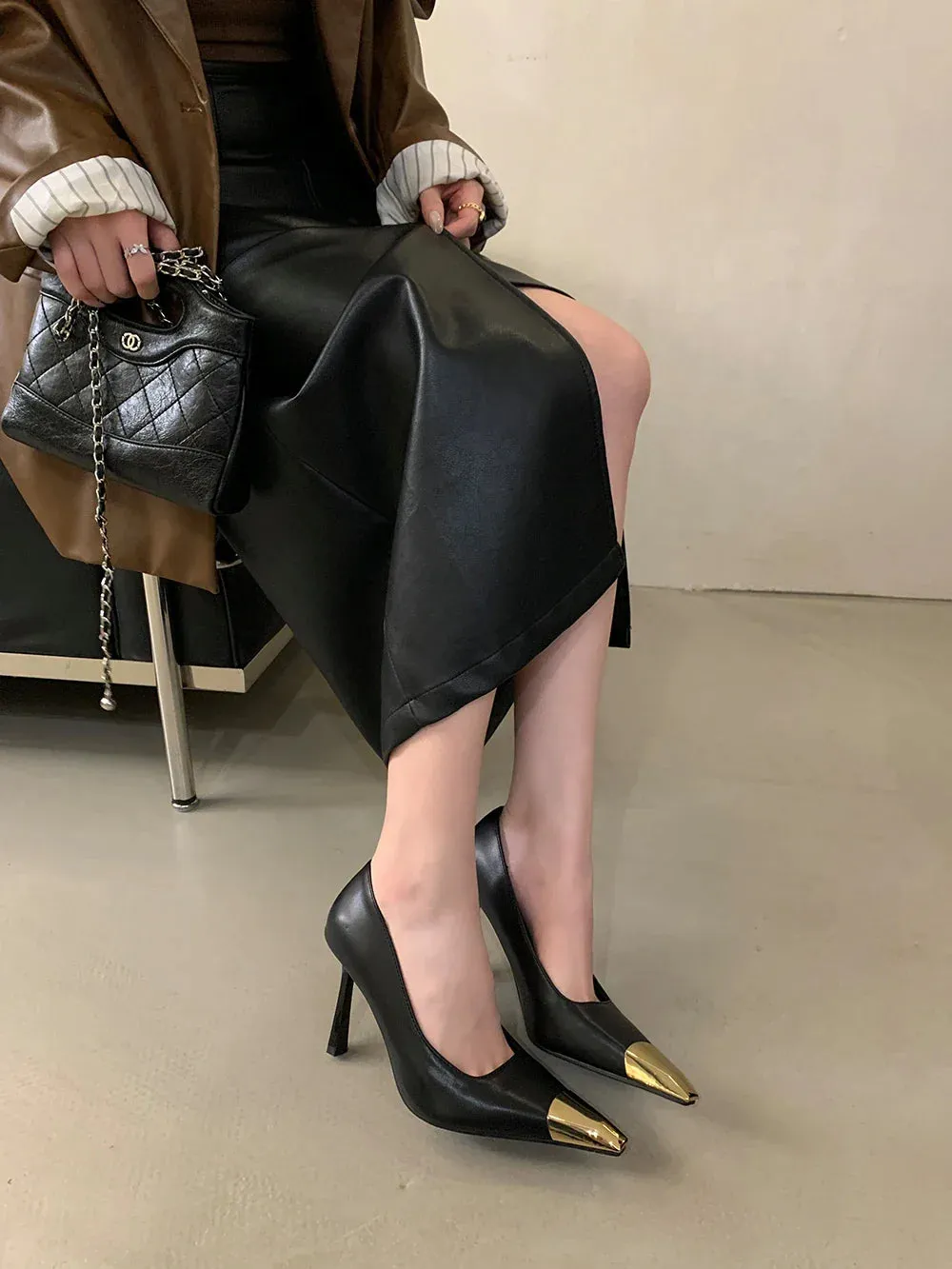 binfenxie  -  Mixed Color Women Pumps Gold/Black Ladies Party Pumps Thin High Heels 9cm Shallow Slip On Office Pumps Shoes Woman Size 35-40