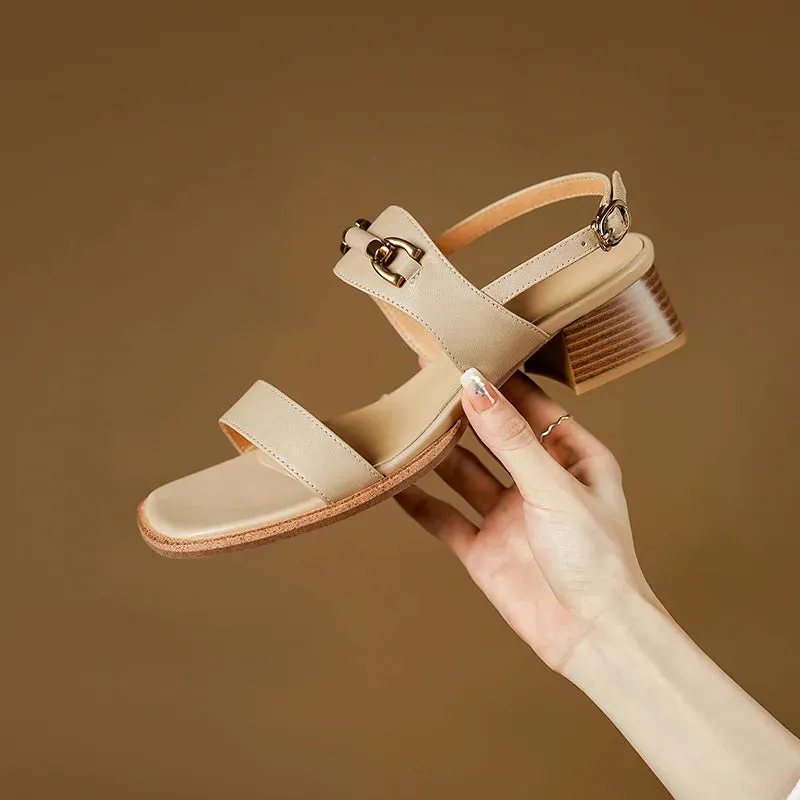 binfenxie  -  New Arrival Women Sandals 2024 Summer Fashion Genuine Leather Thick Heels Shoes Woman Casual Office Ladies Party Luxury Sandals