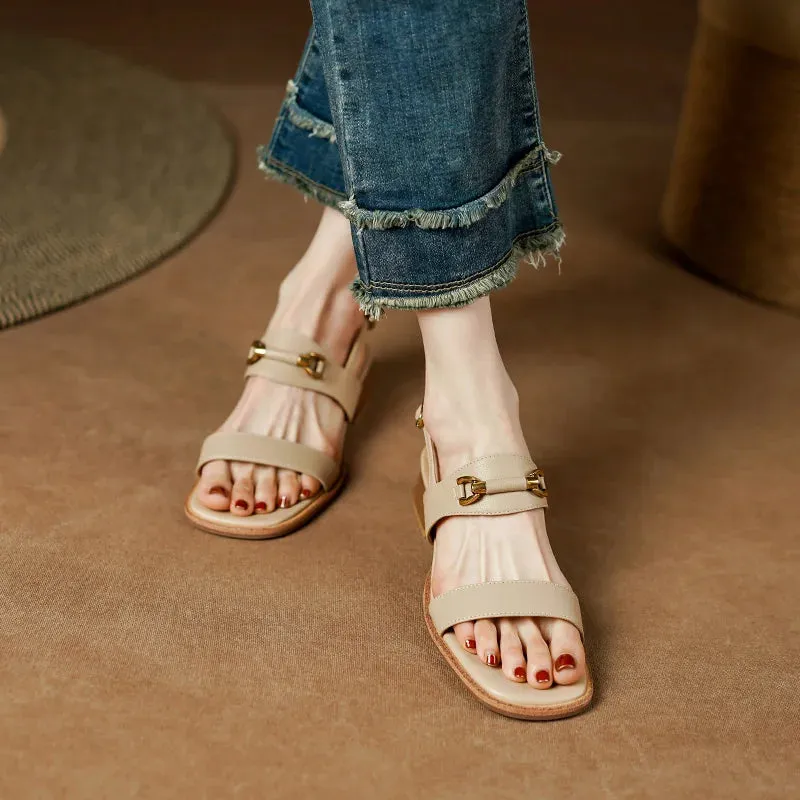 binfenxie  -  New Arrival Women Sandals 2024 Summer Fashion Genuine Leather Thick Heels Shoes Woman Casual Office Ladies Party Luxury Sandals