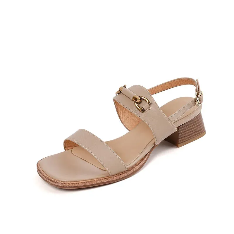 binfenxie  -  New Arrival Women Sandals 2024 Summer Fashion Genuine Leather Thick Heels Shoes Woman Casual Office Ladies Party Luxury Sandals
