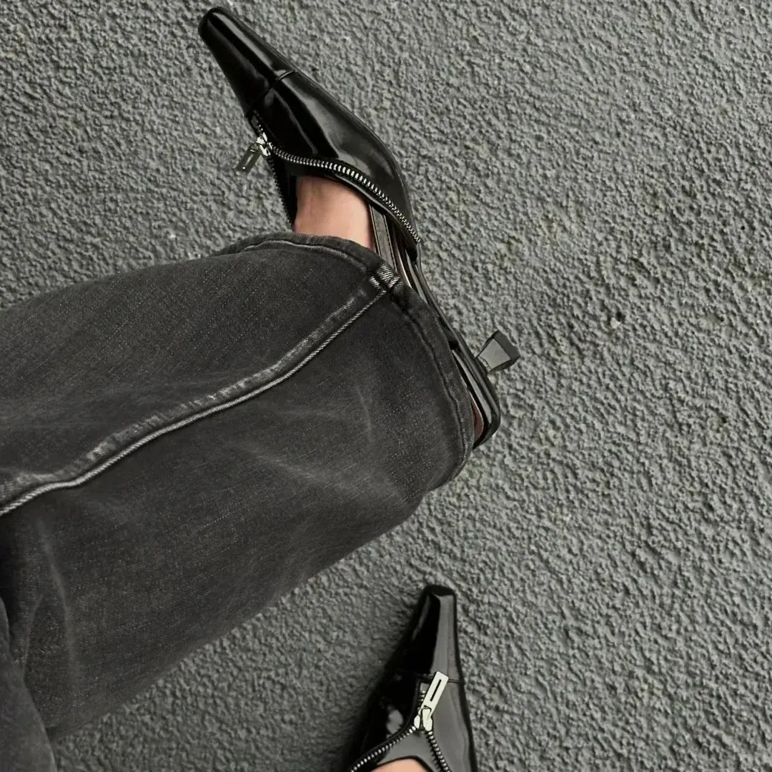 binfenxie  -  New Designer Luxury Zipper Slingback Sandal Female Pointed Toe Low Heels Mule Shoes Party Pumps Elegant Sexy Fashions High Heels