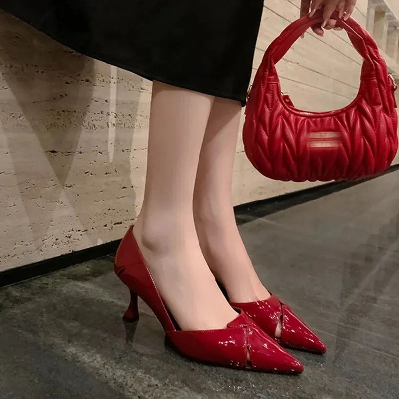 binfenxie  -  NEW Spring/Autumn Women Pumps Pointed Toe Thin Heel Women Shoes Split Leather Shoes for Women Solid High Heels Black Party Shoes