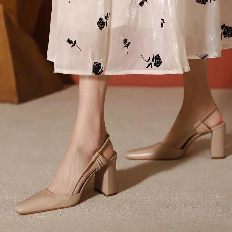 binfenxie  -  New Summer Sandles Women Square Toe Thick Heel French Retro Women Shoes Buckle 8cm High Heel Party Sandals Shoes for Women