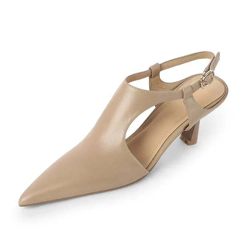 binfenxie  -  NEW Summer/Spring Women Shoes Pointed Toe Thin Heel Sandals Solid High Heels Elegant Genuine Leather Shoes for Women Party Shoes