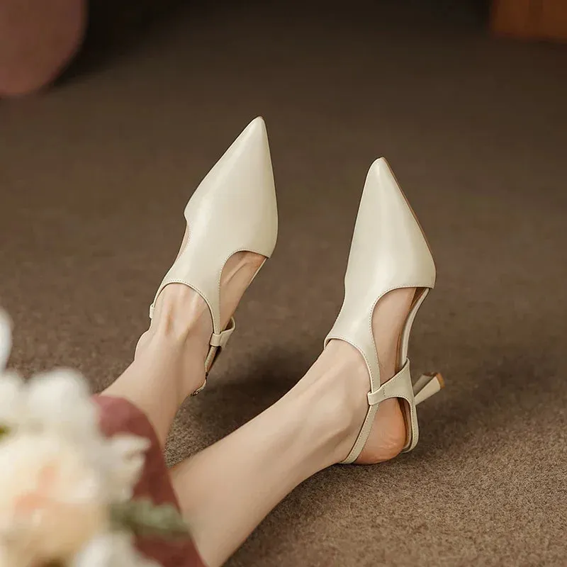 binfenxie  -  NEW Summer/Spring Women Shoes Pointed Toe Thin Heel Sandals Solid High Heels Elegant Genuine Leather Shoes for Women Party Shoes