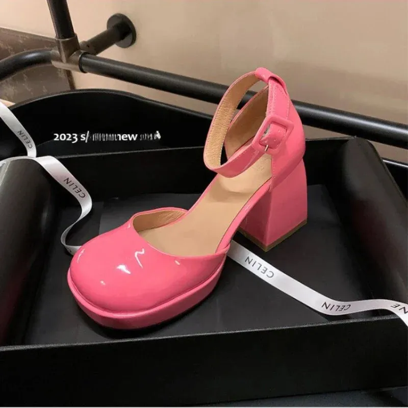 binfenxie  -  Platform Heels Pumps Women Shoes Mary Jane Shoes Chunky Heel Fashion Women's Sandals Party Pink Luxury Designer High Heels Women
