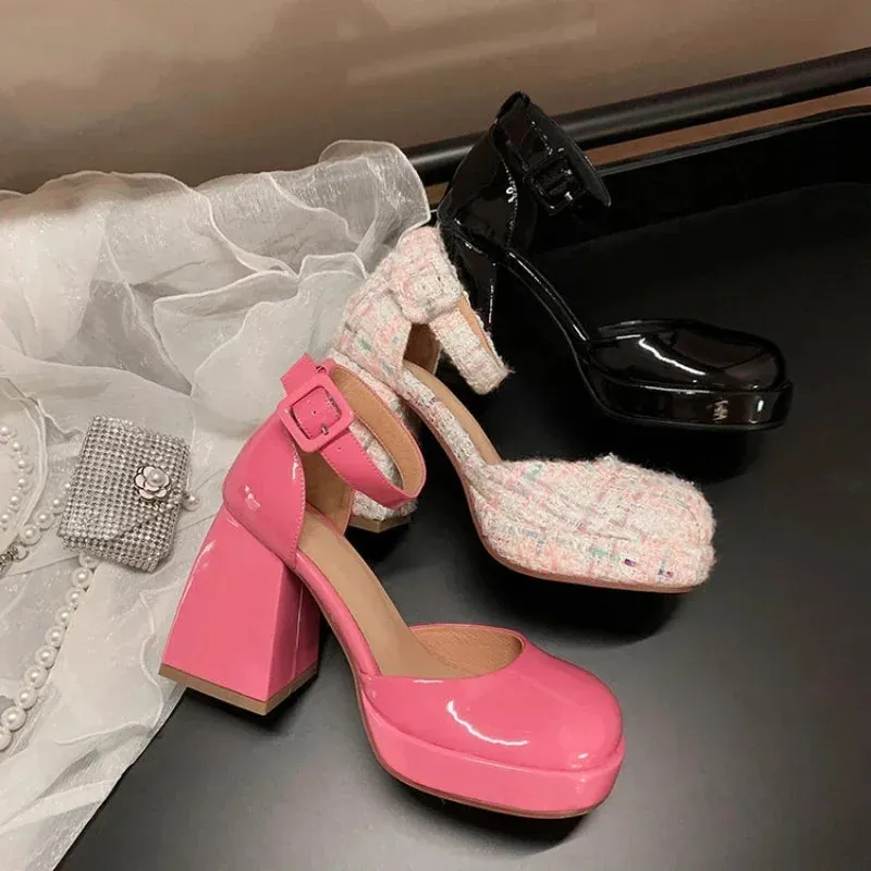binfenxie  -  Platform Heels Pumps Women Shoes Mary Jane Shoes Chunky Heel Fashion Women's Sandals Party Pink Luxury Designer High Heels Women