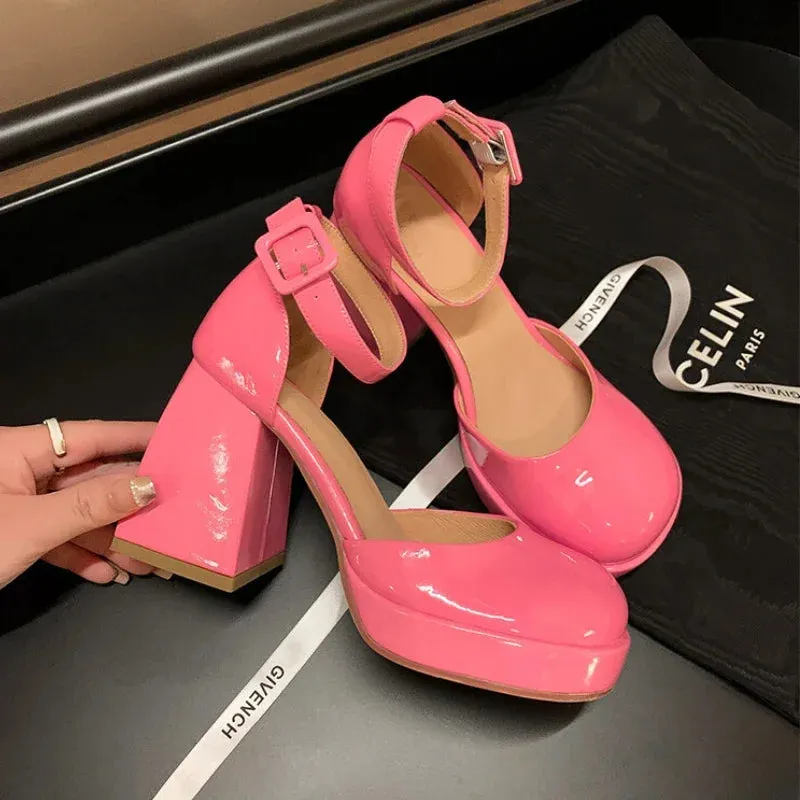 binfenxie  -  Platform Heels Pumps Women Shoes Mary Jane Shoes Chunky Heel Fashion Women's Sandals Party Pink Luxury Designer High Heels Women