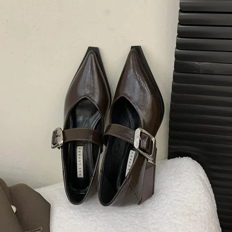binfenxie  -  Pointed Toe Shallow Women Shoes Sexy Party Buckle Pumps 2024 Chunky Mid Heels Autumn Shoes Designer New Fashion Chaussures Femme