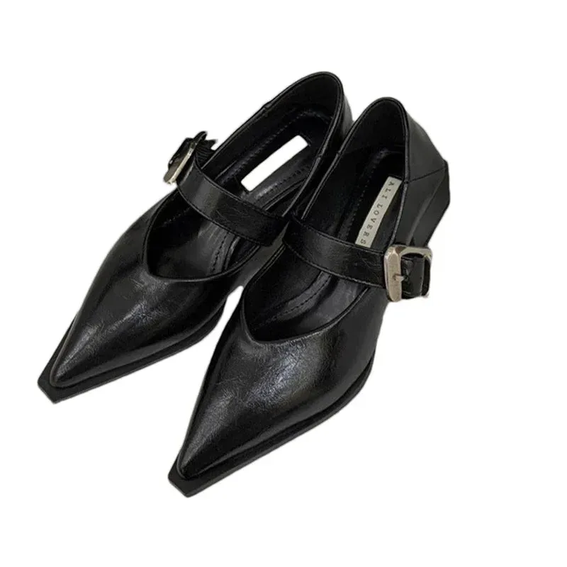 binfenxie  -  Pointed Toe Shallow Women Shoes Sexy Party Buckle Pumps 2024 Chunky Mid Heels Autumn Shoes Designer New Fashion Chaussures Femme