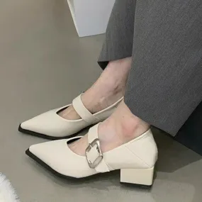 binfenxie  -  Pointed Toe Shallow Women Shoes Sexy Party Buckle Pumps 2024 Chunky Mid Heels Autumn Shoes Designer New Fashion Chaussures Femme